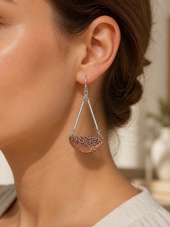 Bijoux Bar Jewelry - Silver Tone Floral Half-Moon Drop Earrings - Women Jewelry